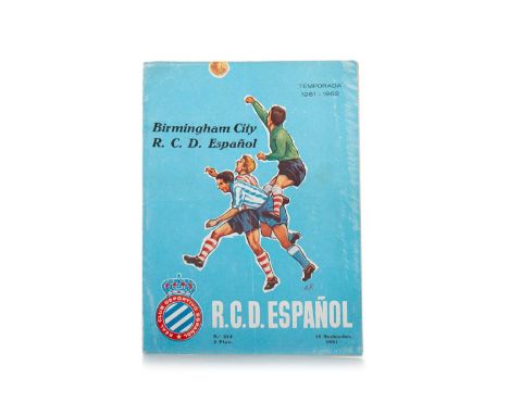 BERTIE AULD, HIS BIRMINGHAM CITY F.C. VS. R.C.D. ESPANYOL DE BARCELONA PROGRAMME 15TH NOVEMBER 1961 This rare programme comes