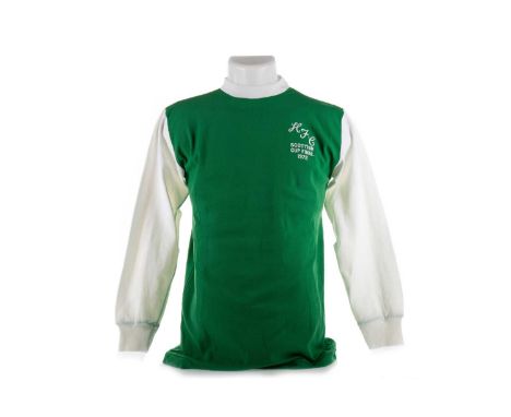 BERTIE AULD OF HIBERNIAN F.C., SCOTTISH CUP FINAL JERSEY 6TH MAY 1972   vs. Celtic F.C., UMBRO label, stitched crest inscribe