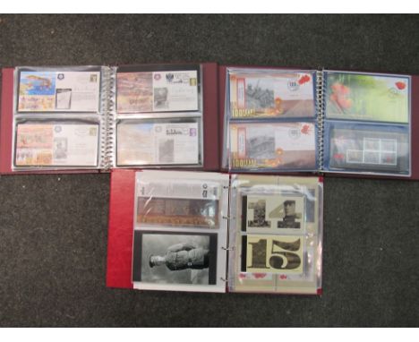 An album of signed first day covers 'The Great War' (63) and a paper album of unsigned. A further album containing A4 sheets,