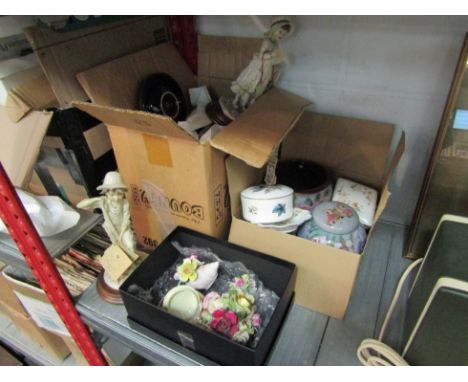 Three boxes containing assorted china and porcelain including Royal Worcester, Wedgwood, and Chelsea pottery 