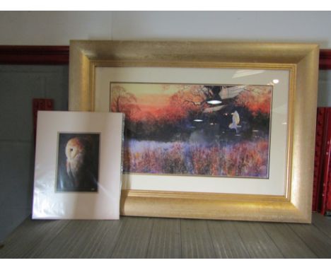 PAUL BROWN: "Hunting Barn Owl", watercolour, signed lower right, framed and glazed, 26cm x 46cm and a small watercolour of a 