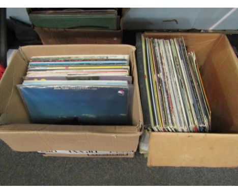 Three boxes of mixed LP's including The Alan Parsons Project, Genesis, The Christmas, Rod Stewart, Jean Michel Jarre, Santana
