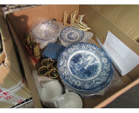 A quantity of Staffordshire transfer printed blue and white plates, bowls, Nelson ware cruet set and a boxed Royal Worcester 