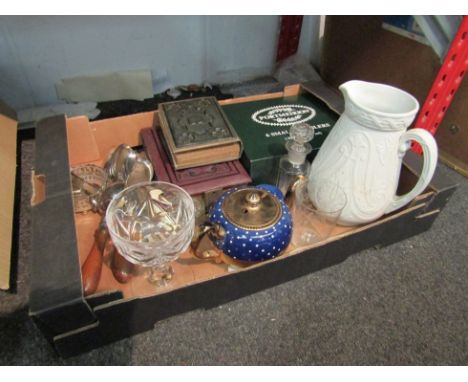 A mixed lot including boxed Portmeirion "Botanic Garden" tumblers, plated wares, photographic portrait books etc 