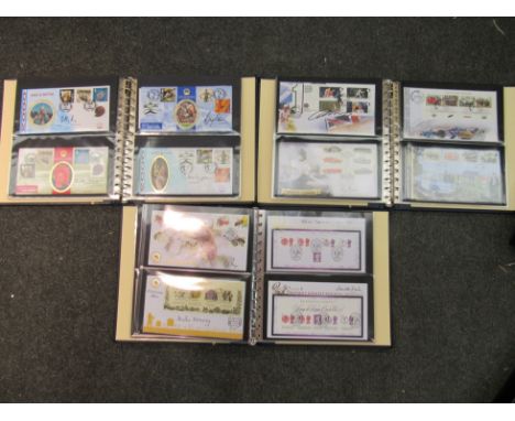Three albums containing signed first day covers to include Richard Whiteley, Angela Rippon, Star Wars, Alice in Wonderland, V