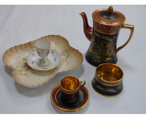 Carlton ware part coffee service in the oriental taste and a Meissen egg cup and Carlton ware dish