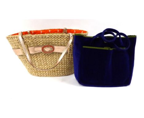 Anya Hindmarch Woven Beach Bag, with metallic pink handles and a pink enamel buckle to the front, 46cm by 18cm by 25cm, with 