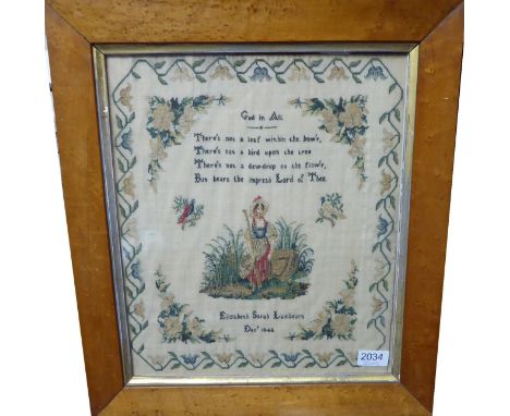 A Victorian Sampler Picture Worked by Elizabeth Sarah Lambourn, Dated Dec 1848, with religious verse titled 'God in All', fea