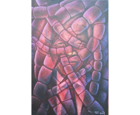 Uchenna, "Light in the dark", oil on canvas, 92 x 61cm, c. 2021.  Mandala's detention could be likened to a that could not be
