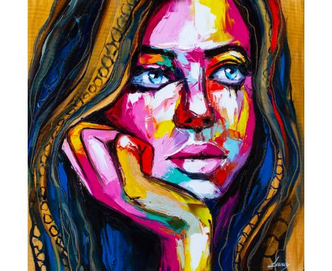 Lana Tikhonova, "Moody", oil on canvas,&nbsp;50 x 50cm, c. 2021. A fantasy portrait, a mix of dreams, and a glimpse of a memo