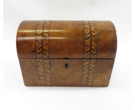 A Victorian walnut inlaid dome top tea caddy