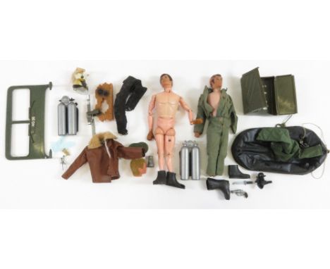 A vintage Action Man doll, Action Man accessories, three Airfix kits, a quantity of Meccano, etc