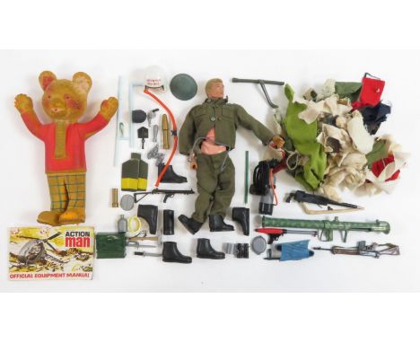 A collection of Action Man models, along with Shoot match set, Sea Wolf submarine and other toys