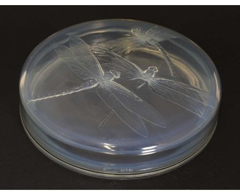 René Lalique (French 1860-1945),a 'Georgette' opalescent glass box and cover, moulded with dragonflies, moulded 'R Lalique' a