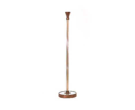 An Art Deco glass and copper-mounted standard lamp,the column mounted with glass rods, with a mirrored plinth, 162cm highCond