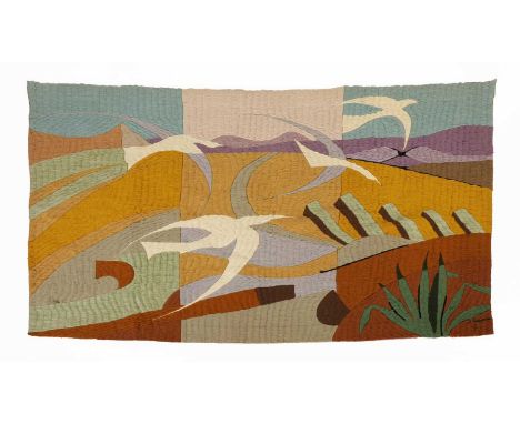 * Silva Palmeira (Portuguese, b.1934)'Andorinhas' (Swallows)signed and inscribed on label verso, a woven tapestry121 x 182cmC