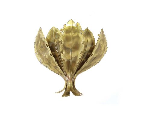 A Swedish brutalist brass wall light,designed by Svend Aage Holm Sørensen, of petalled form, labelled, 33cm wide 38cm highCon