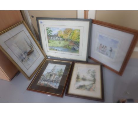 A collection of framed pictures including R Wilshaw painting of Yorkshire Dales, Margret Hayes water colour of sea scene, Ltd