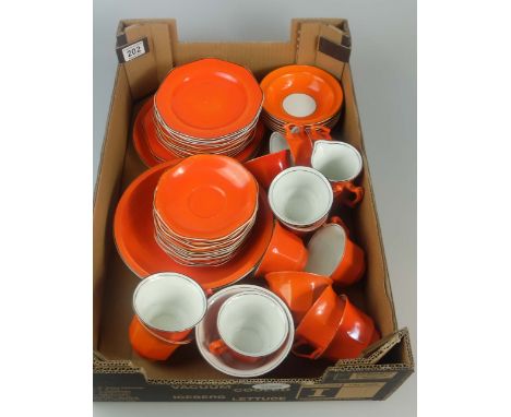 A collection of pottery to include Art Deco Orange painted part tea set to include cups, saucers, side plates etc (55)