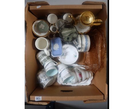 A collection of pottery to include Sage Green Wedgwood jasperware items Queen anne louise part tea set, Royal Albert Brigadoo