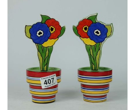 Wedgwood pair of Clarice Cliff design Flower pots, height 20cm  (2)