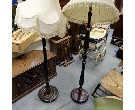 Reproduction carved mahogany lamp stand with shade and another similar (2)