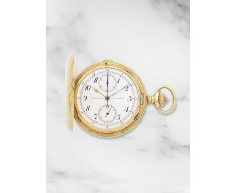 Patek Philippe. An 18K gold full hunter keyless wind chronograph pocket watchPatek Philippe. Chronographe de poche en or jaun