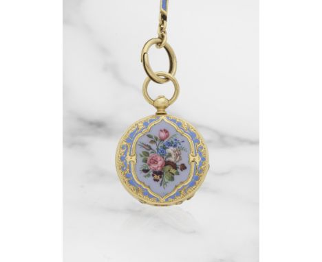 J. F. Bautte &amp; Co, A Genève. An exceptionally fine small 18K gold and enamel decorated key wind open face pocket watch wi