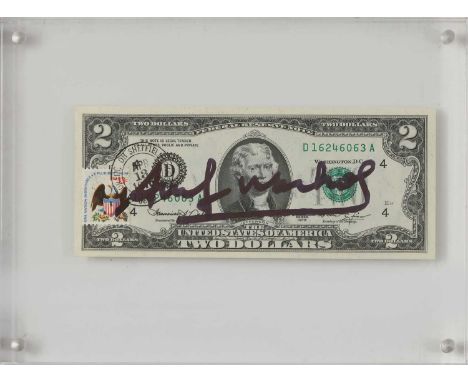 ANDY WARHOL (1922 Pittsburgh - 1987 Manhattan) Multiple mit gestempelter 13Cent-Briefmarke (USA), ¨Two Dollars (Thomas Jeffer