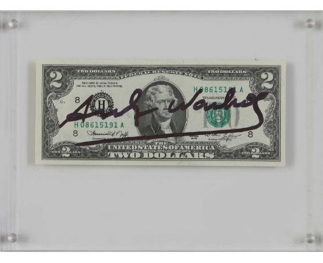 ANDY WARHOL (1922 Pittsburgh - 1987 Manhattan) Multiple mit gestempelter 13Cent-Briefmarke (USA), ¨Two Dollars (Thomas Jeffer