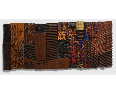 El Anatsui (Ghanaian, born 1944)Towards the Fire Bodies Unknown, 1989 signed and dated 'El 89' (lower right of panel 7); titl