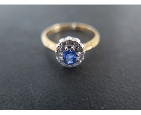 A yellow gold sapphire and diamond ring size Q/R - approx weight 4 grams - not hallmarked but tests to approx 18ct gold - cen