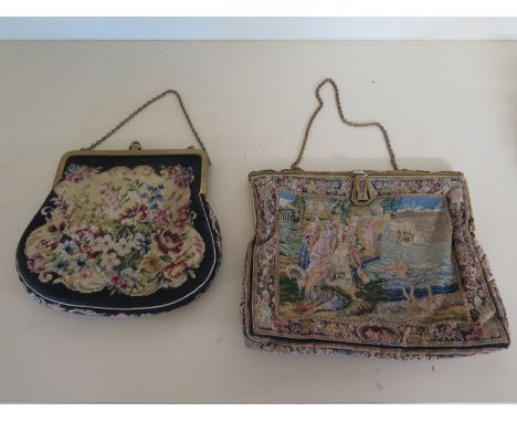 A tapestry evening bag and a needlework evening bag - both in reasonably good condition for age