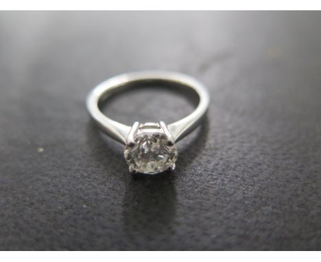 A platinum solitaire diamond ring size M - approx weight 4.2 grams - diamond approx 1.15ct - in very good condition, stone li