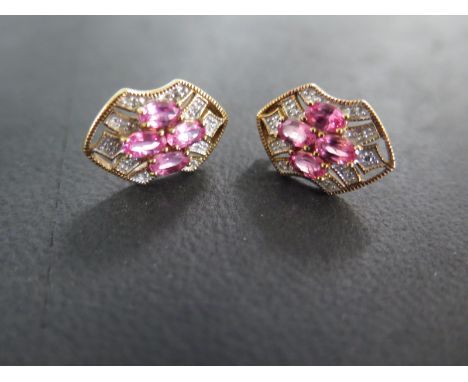 A pair of 9ct gold spinel and diamond earrings - approx weight 4.5 grams - in good condition