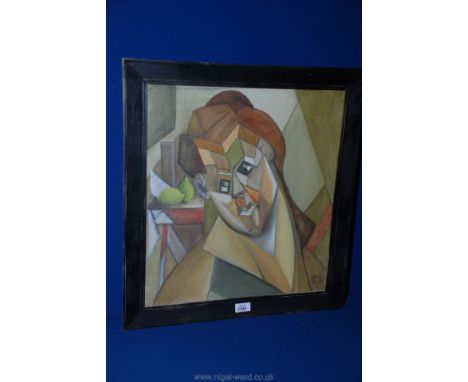 A framed cubist portrait oil on canvas monogram and dated.