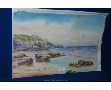 A Watercolour of seascape depicting beach and coastline, signed lower left A. Binbeck, (Arthur Binbeck 20th c. artist).