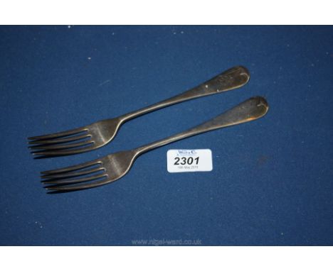 A pair of Silver Dinner Forks, Sheffield, maker JR, 150 gms approx.