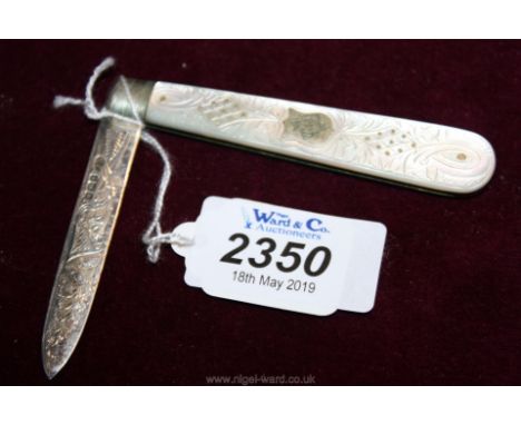 A beautiful mother of pearl handled Silver Penknife, Sheffield 1899, makers "J.B."