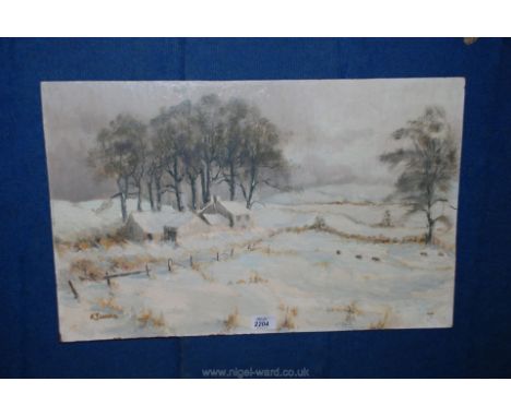 K. Turner, Oil painting on board of "Winter Scene with Farmstead", 24" x 15", signed bottom left.