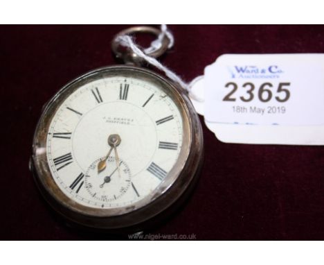 A Silver cased key wound Pocket Watch by J.G. Graves, Sheffield, no. 185233 having enamelled face with inset second hand