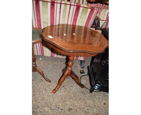 MODERN WINE TABLE WITH BURR VENEERED TOP AND TRIPOD BASE