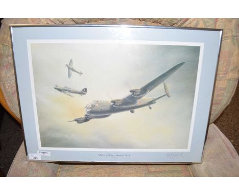 J W MITCHELL 'BATTLE OF BRITAIN MEMORIAL FLIGHT', COLOURED PRINT, SIGNED IN PENCIL, FRAMED AND GLAZED