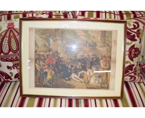19TH CENTURY COLOURED PRINT 'THE DEATH OF NELSON', FRAMED AND GLAZED