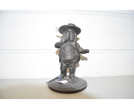 NOVELTY AMERICAN CAST METAL CIGAR LIGHTER/VESTA BOX FORMED AS A PORTLY GENTLEMAN MARKED A BRIGHT LIGHT