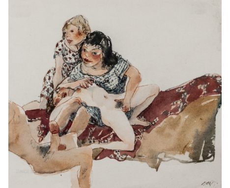 Schatz, Otto Rudolf. Ohne Titel. Zwei Original-Aquarelle. Aquarellfarben über brauner und schwarzer Feder auf dünnem gerippte