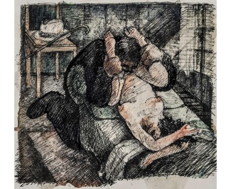 Schatz, Otto Rudolf. Ohne Titel. Sammlung von 3 aquarellierten Original-Federzeichnungen. Aquarellfarben über schwarzer Feder