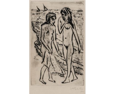 Pechstein, Max. Nach dem Bade. Kaltnadelradierung auf Simili-Japan. Signiert und datiert rechts unten in Bleistift. 1923. Pla