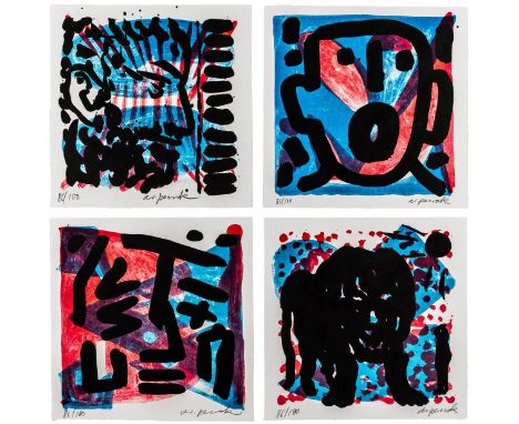 Penck, A. R. Die Engel. 4 Farblithographien auf Bütten. Je signiert und nummeriert. Exemplar: 86/100. 1991. Blattmaße: 29 x 2