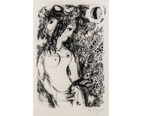 Chagall, Marc. Couple à l'oiseau. Lithographie auf Velin. Signiert unten rechts. Links unten nummeriert. Exemplar: 23/40. 195